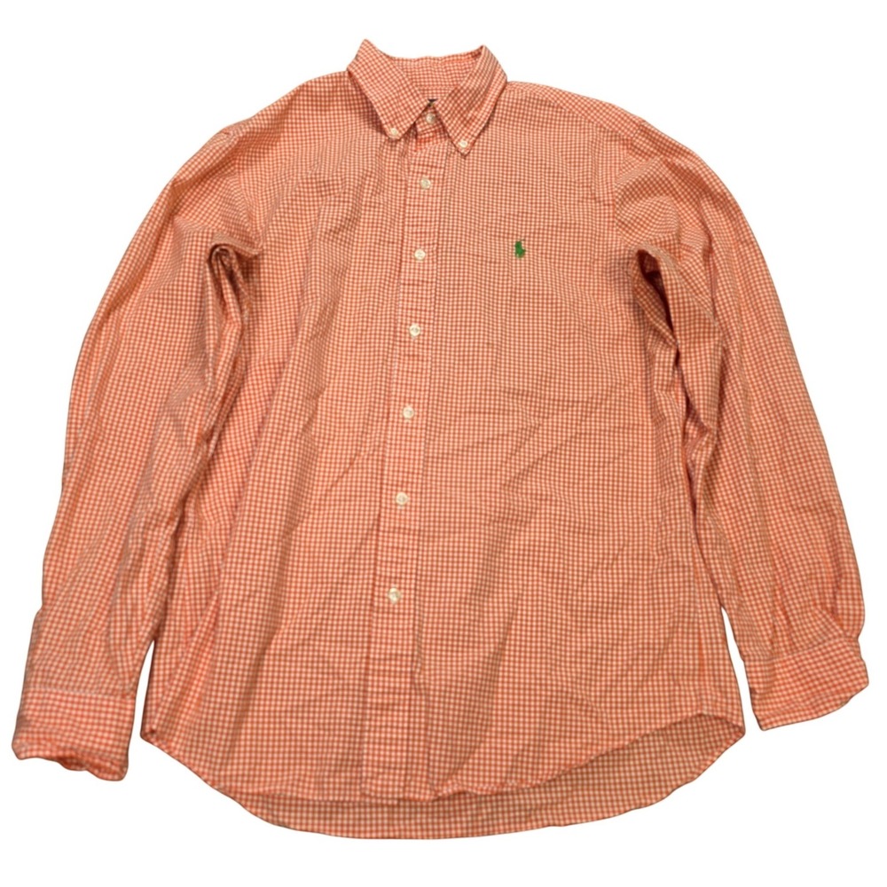 Ralph Lauren Button Down Shirt Mens Size M Orange Gingham Check Cotton Pony Logo